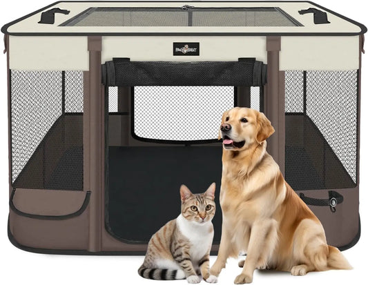 Foldable Waterproof Pet Playpen with Retractable Shade, Portable Kennel Tent for Small Dogs and Cats, Indoor Outdoor Use