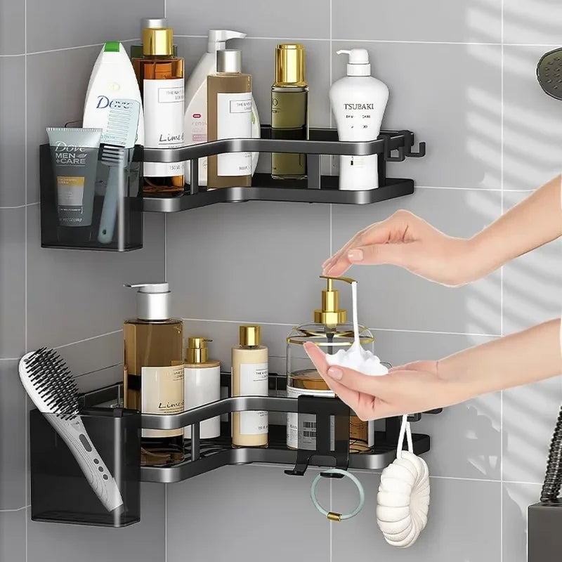 6PCS Double-layer Stainless Steel Corner Shelf-No Drilling Wall Mounted Organizer for Bathroom,Kitchen Corner & Bathroom Storage