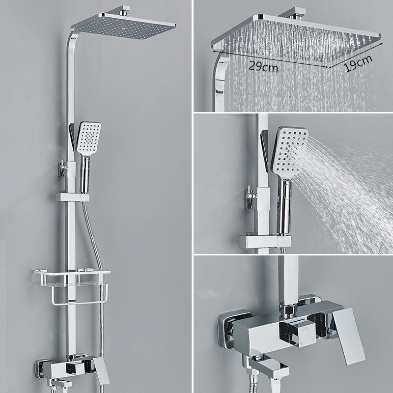 3/4-way Shower Faucet Rainfall Shower Hot Cold Water Mixer Bidet Faucet Commodity Shelf For Bathroom Shower Mixer Chrome Black