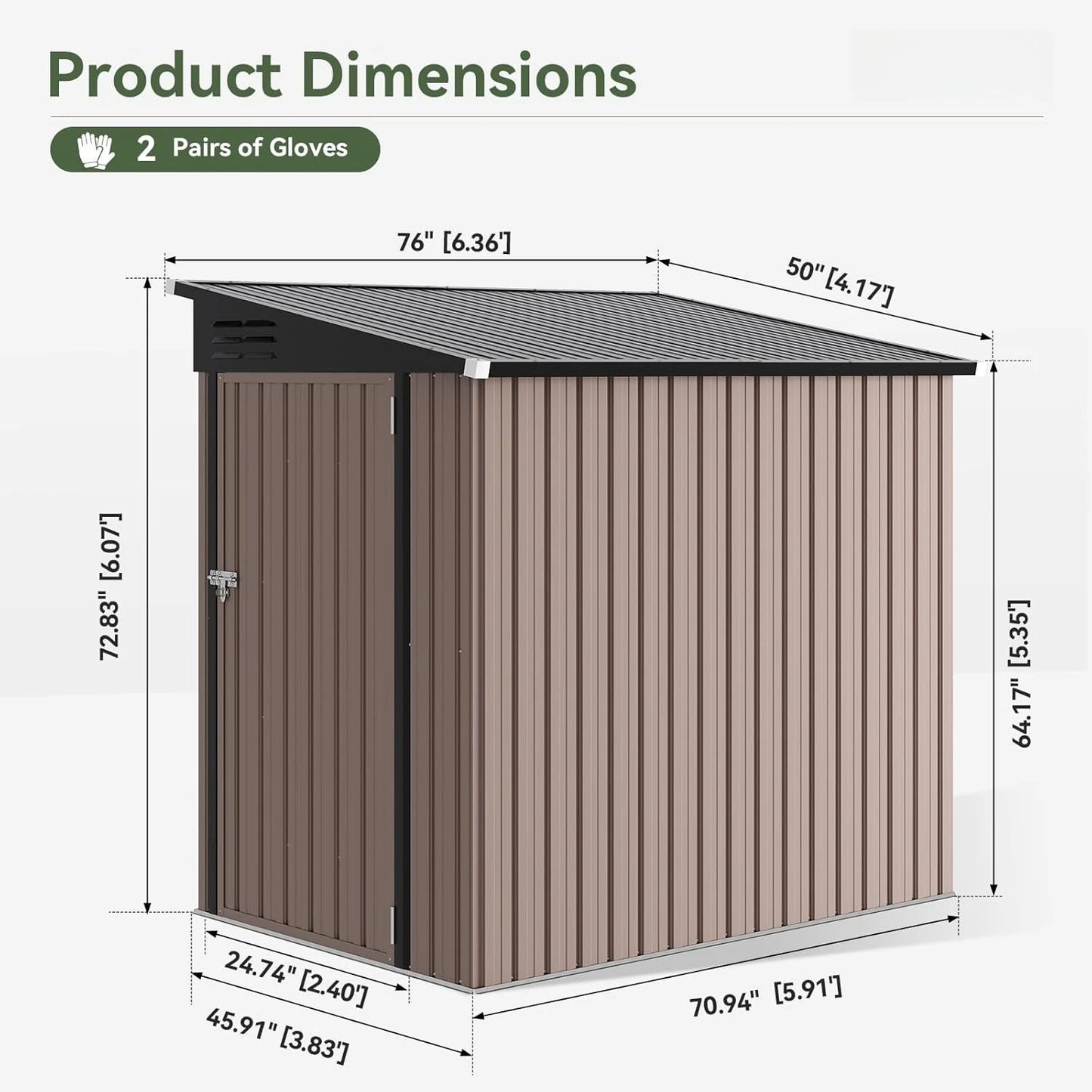 6x4ft Lean-to Steel Garden Storage Shed Lockable Waterproof Rust-proof Yard Patio Backyard Brown Custom