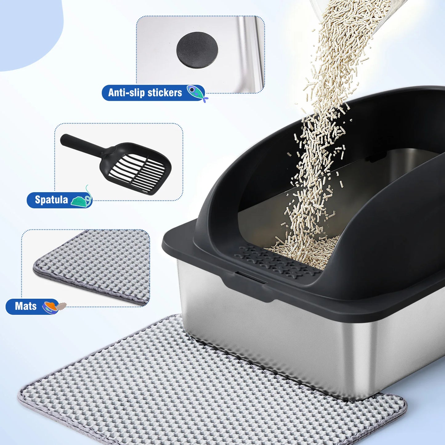 Stainless Steel Cat Litter Box With Lid Anti Urine Leakage