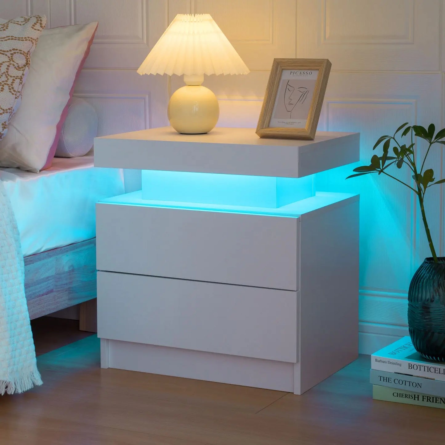 Cubehom LED Nightstands With Two Drawers And RGB Lighting