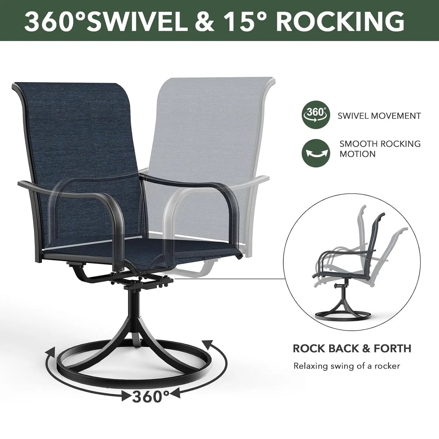 7 Piece Outdoor Patio Dining Set Swivel Chairs Round Table All Weather Lawn Garden Customized