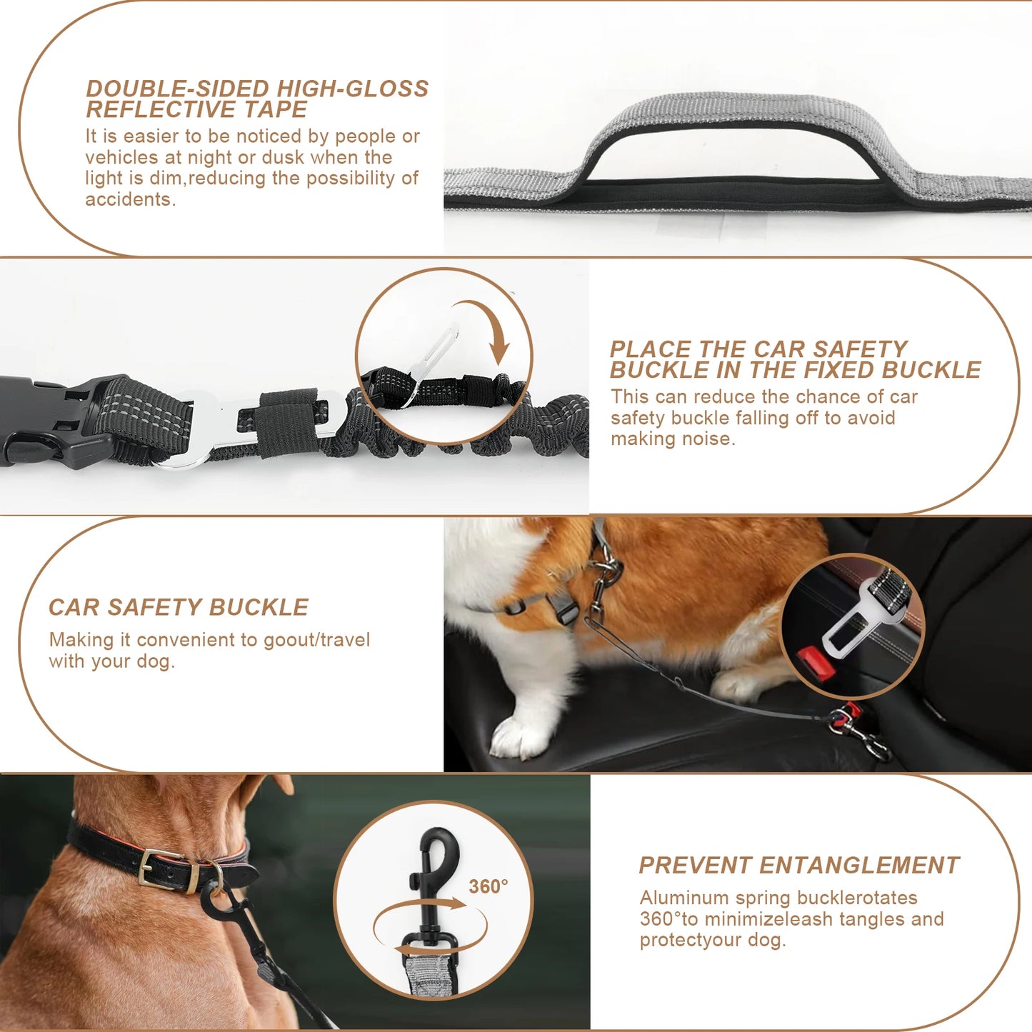 Crossbody Hand Free Dog Leash with Pouch, Reflective Waist Pouch, Adjustable Shoulder Dog Leash 3.6-6.5ft with Detachable Car Sa
