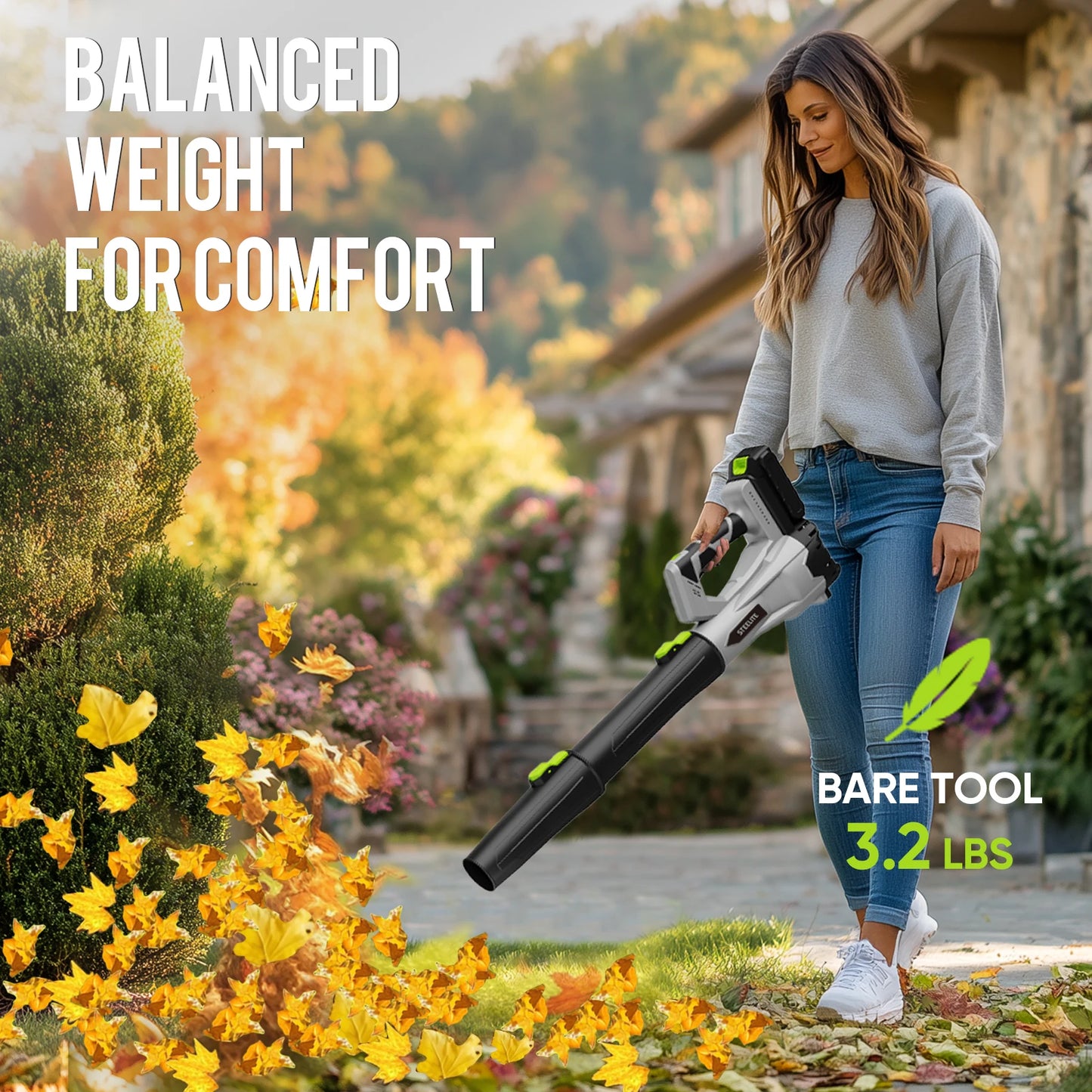 Deli 21V Brushless Cordless Leaf Blower with 2 Batteries, 150 MPH 600 CFM, Lightweight, Variable Speed, for Yard Lawn