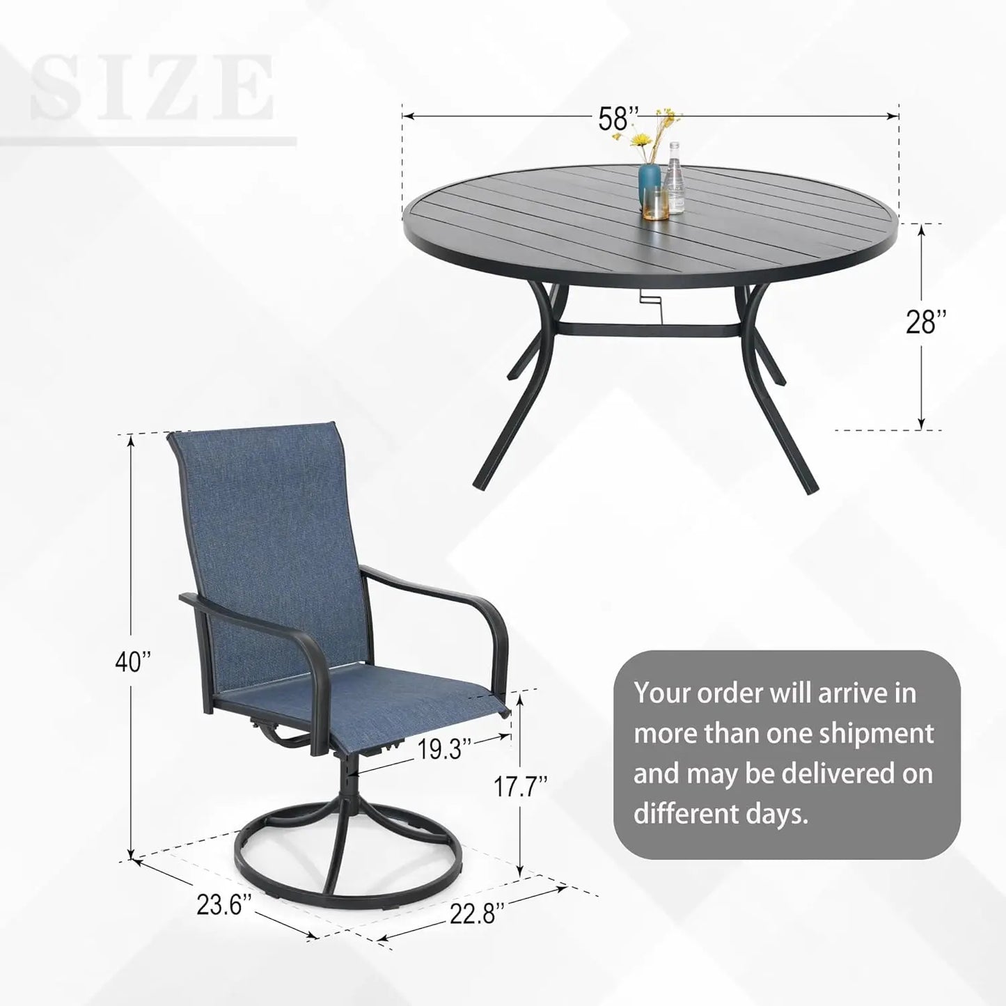7 Piece Outdoor Patio Dining Set Swivel Chairs Round Table All Weather Lawn Garden Customized