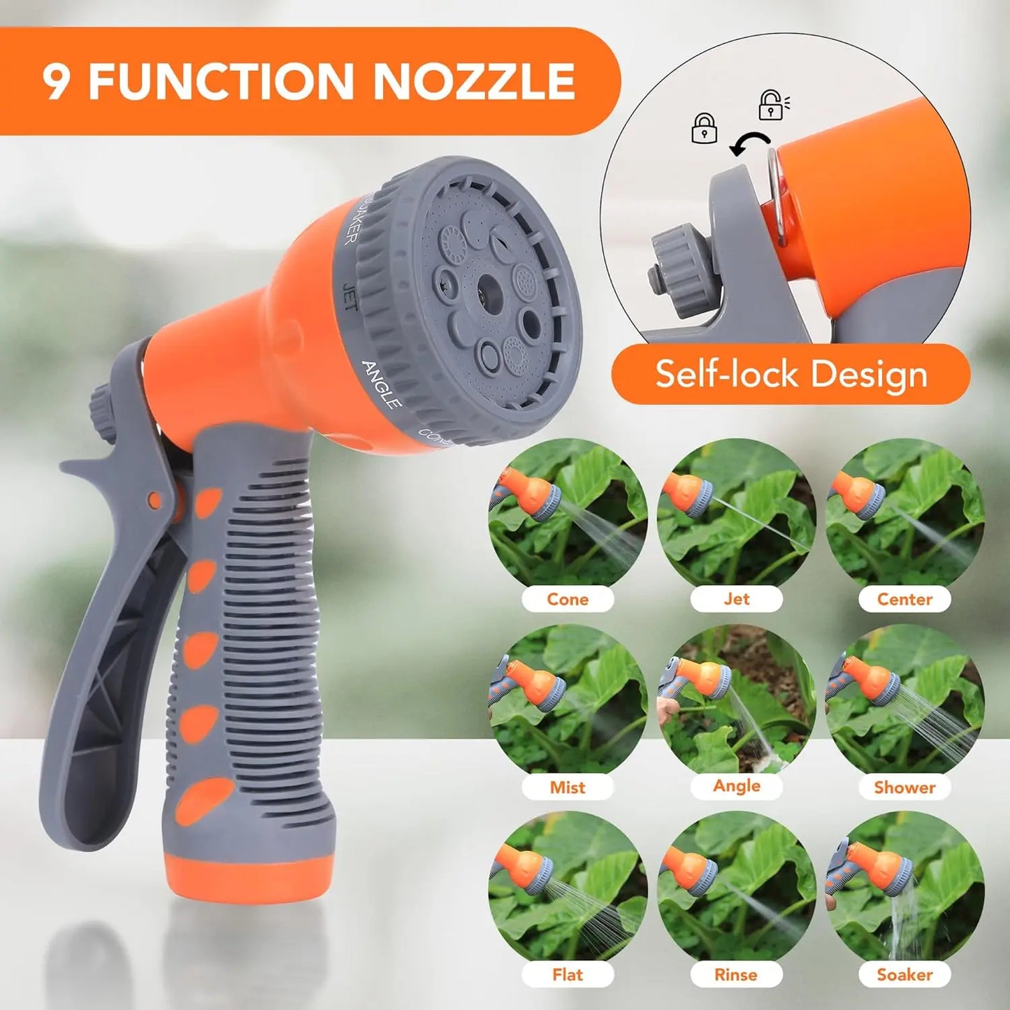 Retractable Garden Hose Reel 1/2 In x 100 FT Wall Mounted Water Hose Reels for Outside with 9 Function Sprayer Nozzle