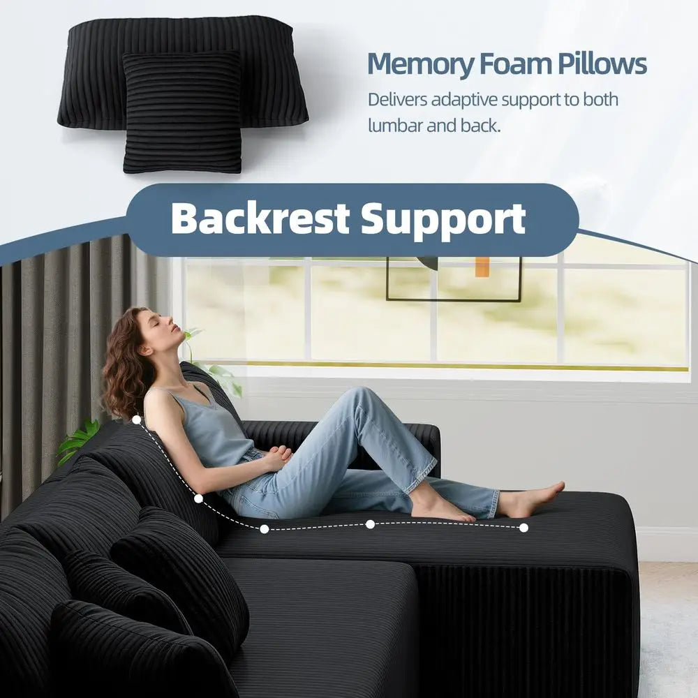 Couch UShaped Sectional Sofa, 134 Modular Boneless Couches for Living Room, Corduroy Deep Seat Sofa with 2 Chaise Lounges and 1