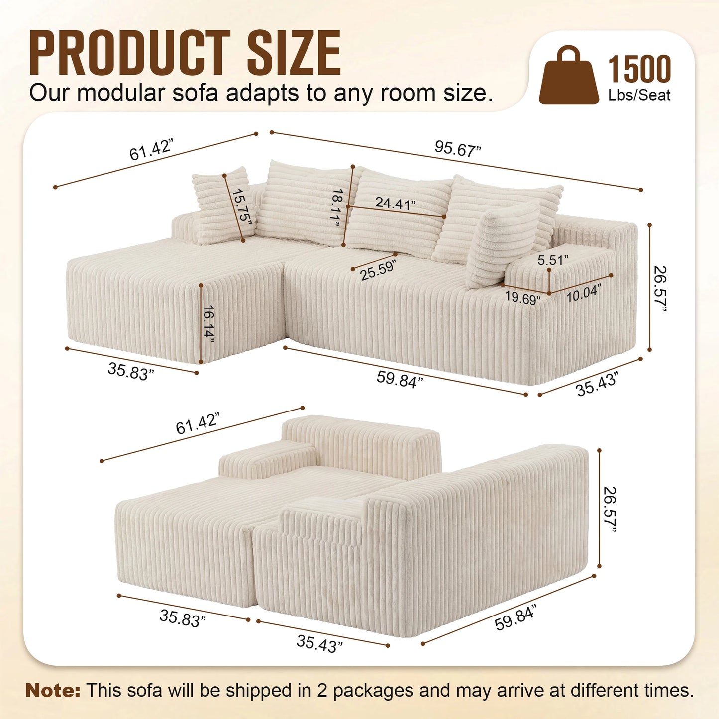 Redlife L Shape Corduroy Sectional Sofa Modern Living Room