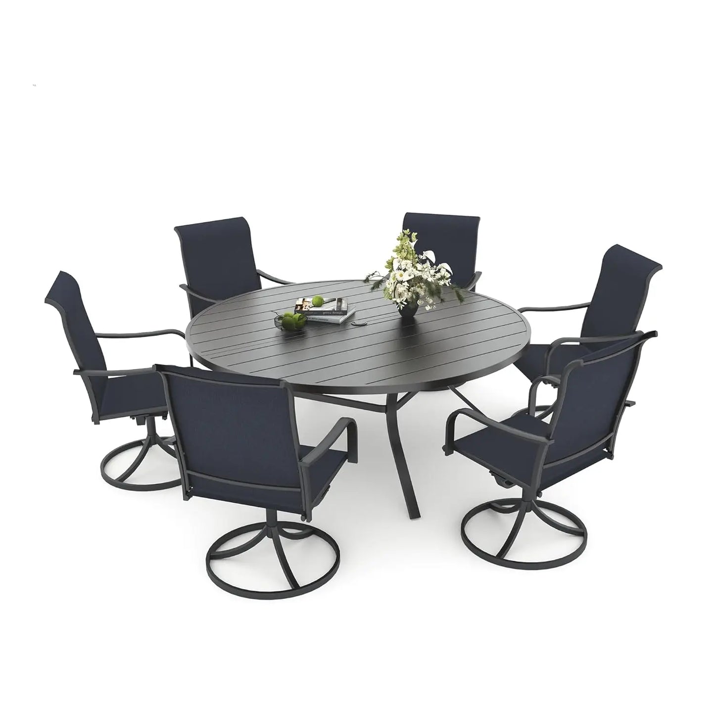 7 Piece Outdoor Patio Dining Set Swivel Chairs Round Table All Weather Lawn Garden Customized