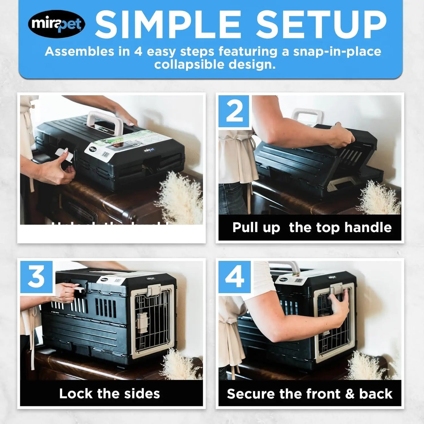 26" Collapsible Pet Carrier for Medium Cats & Dogs, Portable Kennel with 360 Ventilation & Hard Plastic Walls