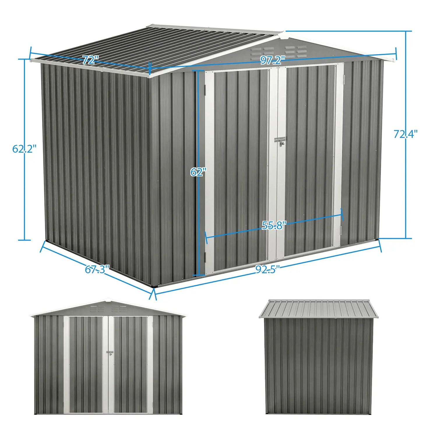 8x6 FT Outdoor Waterproof Garden Shed, Metal Foundation, Lockable Hinged Doors, Air Vents, Gray for Backyard & Lawn