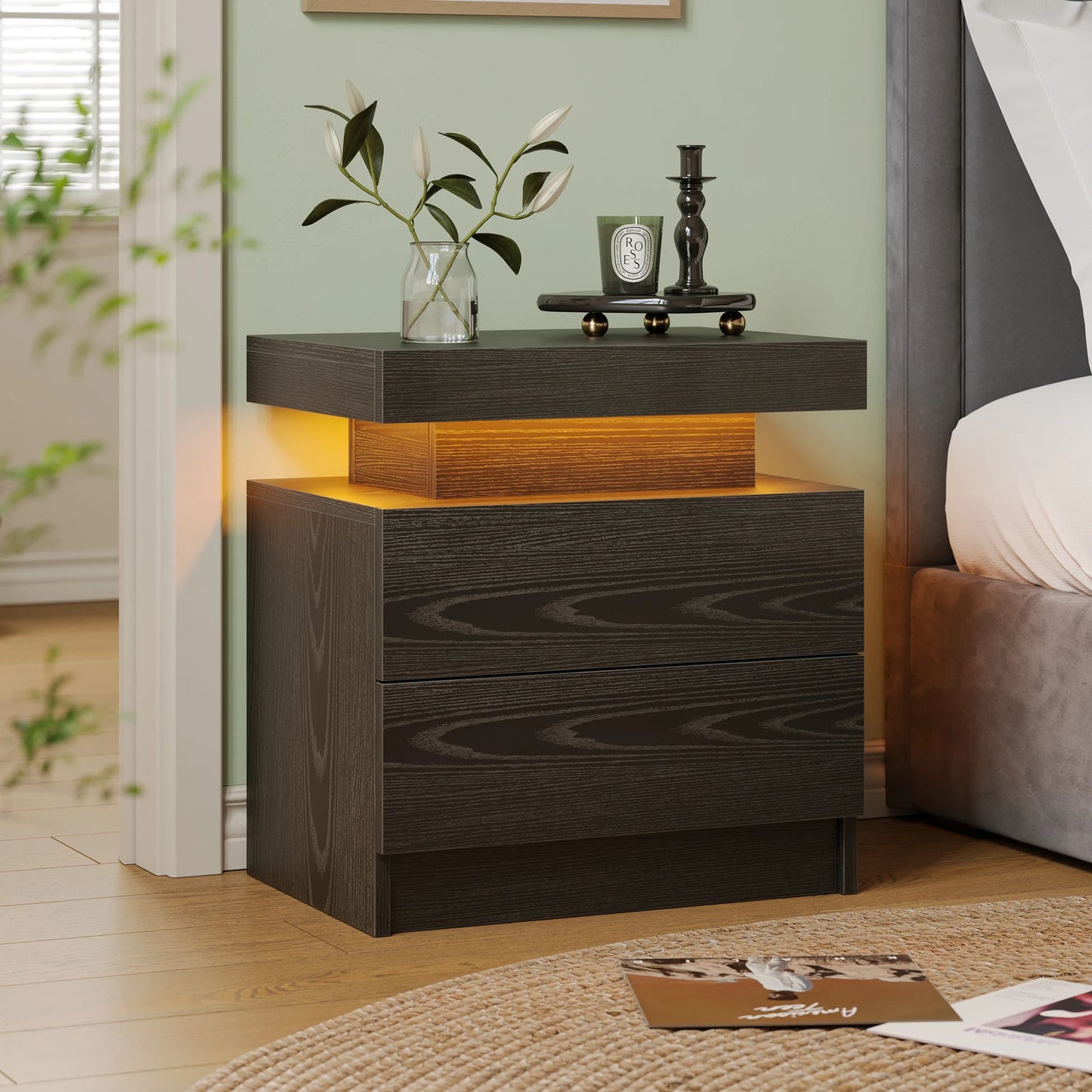 Cubehom LED Nightstands With Two Drawers And RGB Lighting