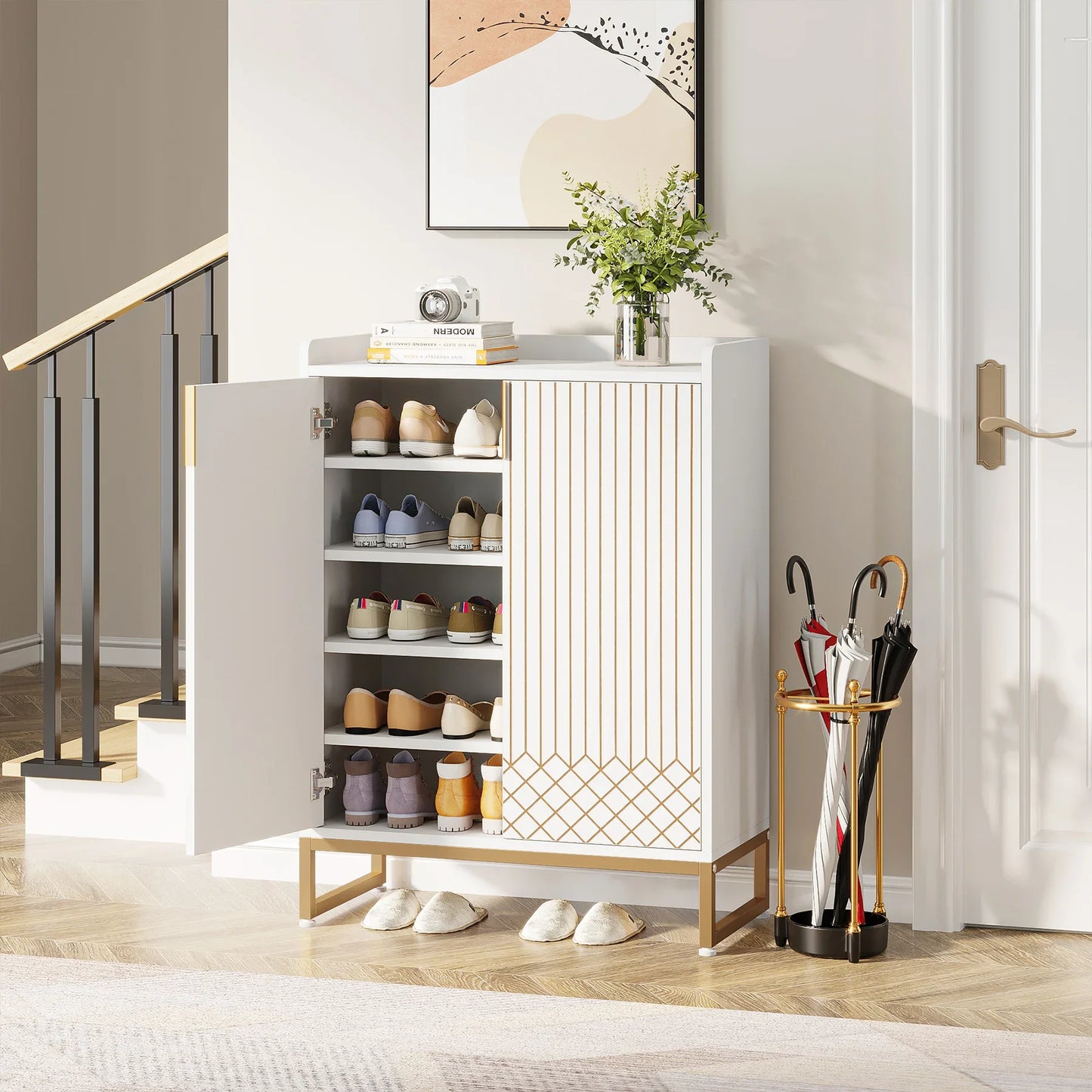 Tribesigns 5-Tier Shoe Cabinet With Doors For Bedroom Hallway