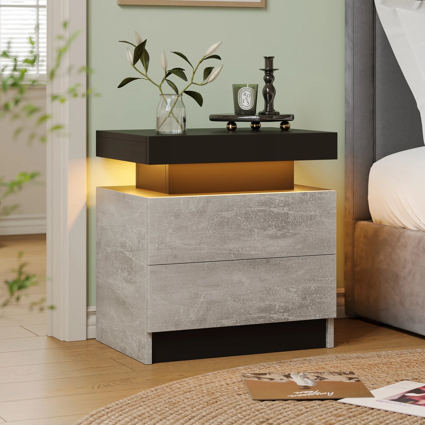 Cubehom LED Nightstands With Two Drawers And RGB Lighting