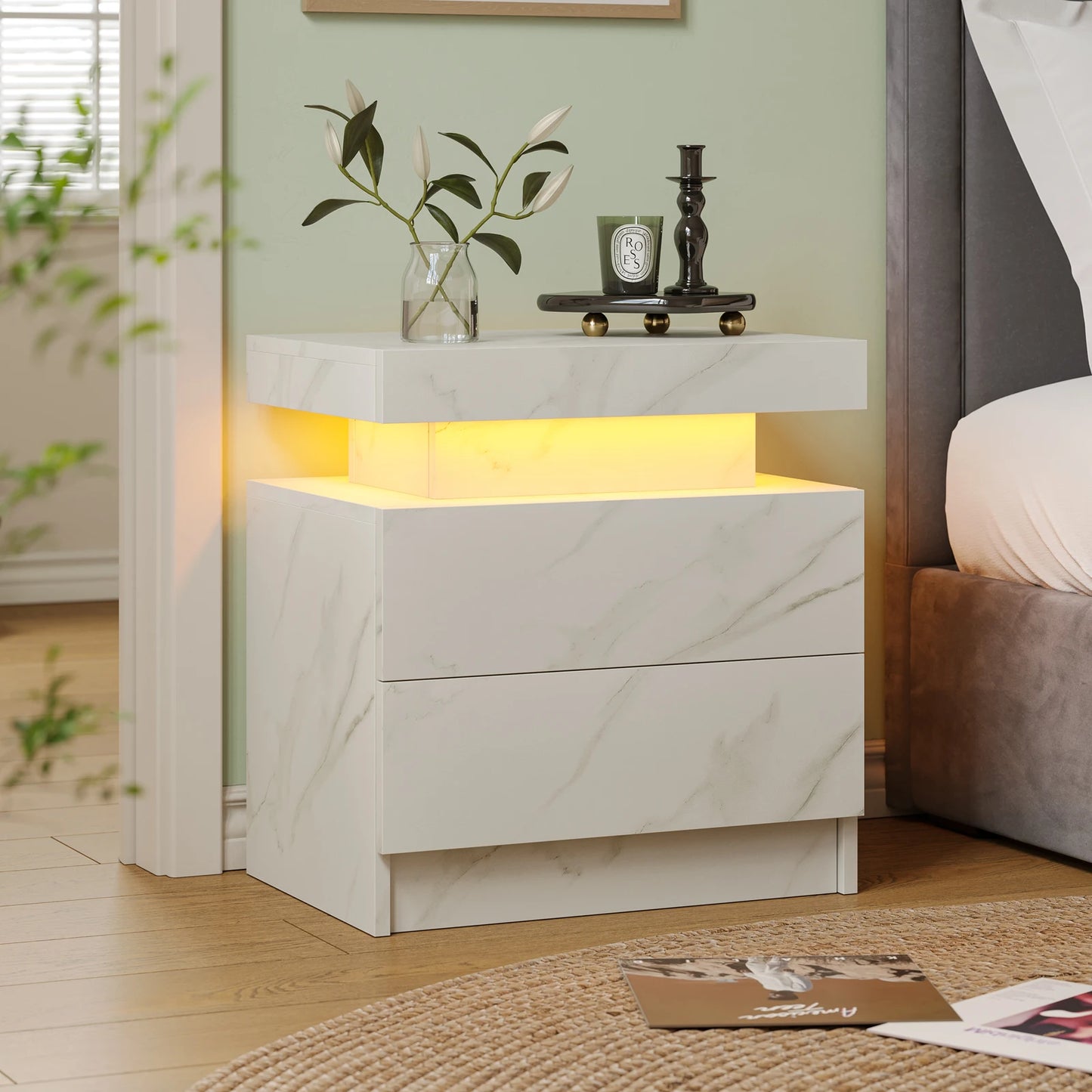 Cubehom LED Nightstands With Two Drawers And RGB Lighting