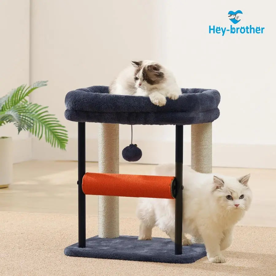 Cat Tree, Cat Scratching Posts with Bed, Sturdy Tower with Fully SisalWrapped Columns and Plush Toy Ball for Indoor Kittens, 18.
