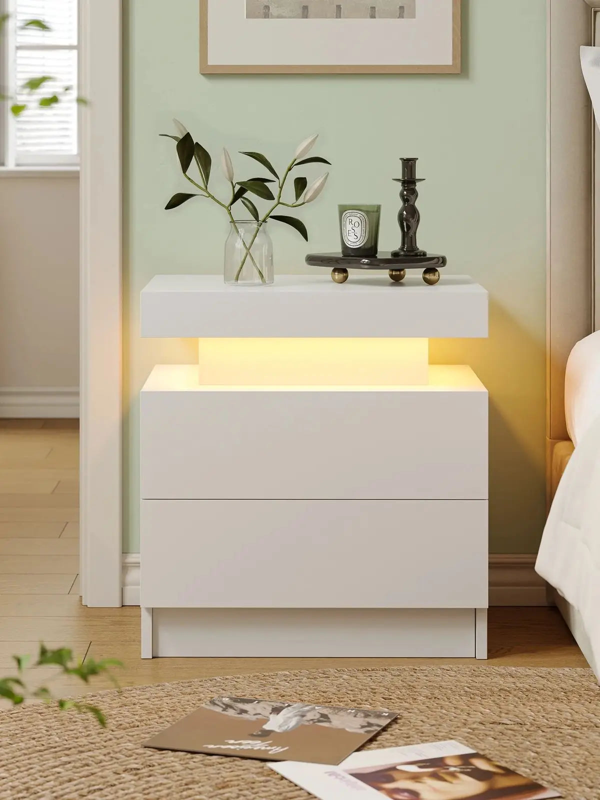 Cubehom LED Nightstands With Two Drawers And RGB Lighting