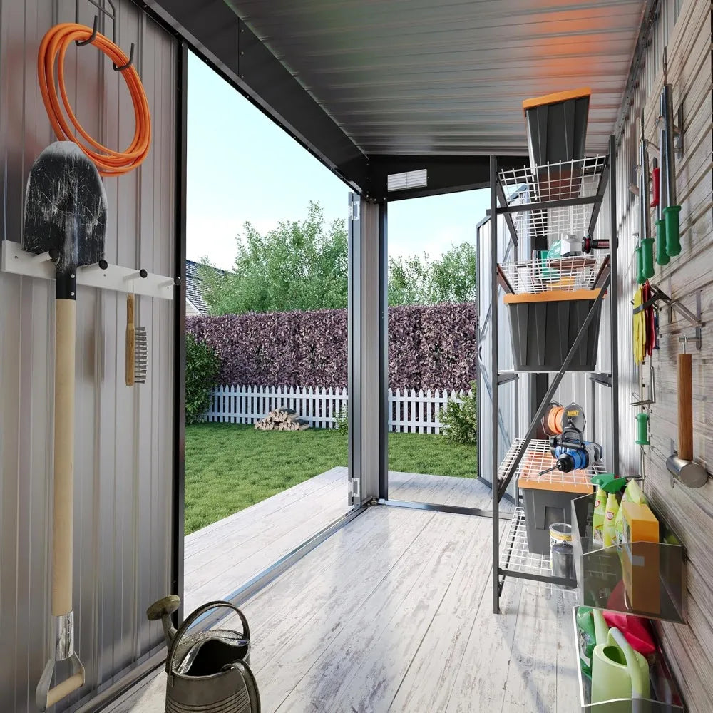 Metal Outdoor Storage Shed Lockable Triple Door Sloping Roof Tool Bike Garden Patio Yard, Custom