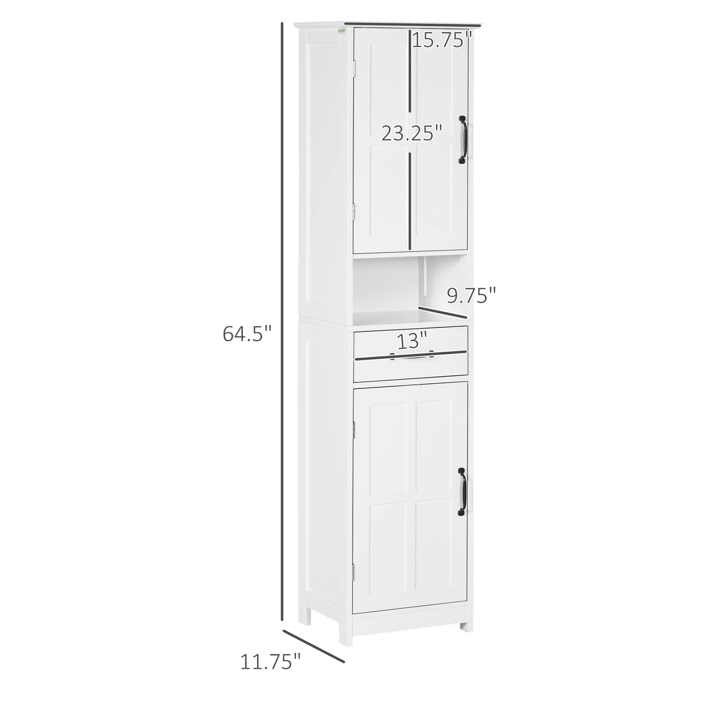 Kleankin Slim Bathroom Storage Cabinet Linen Tower With Open Shelf