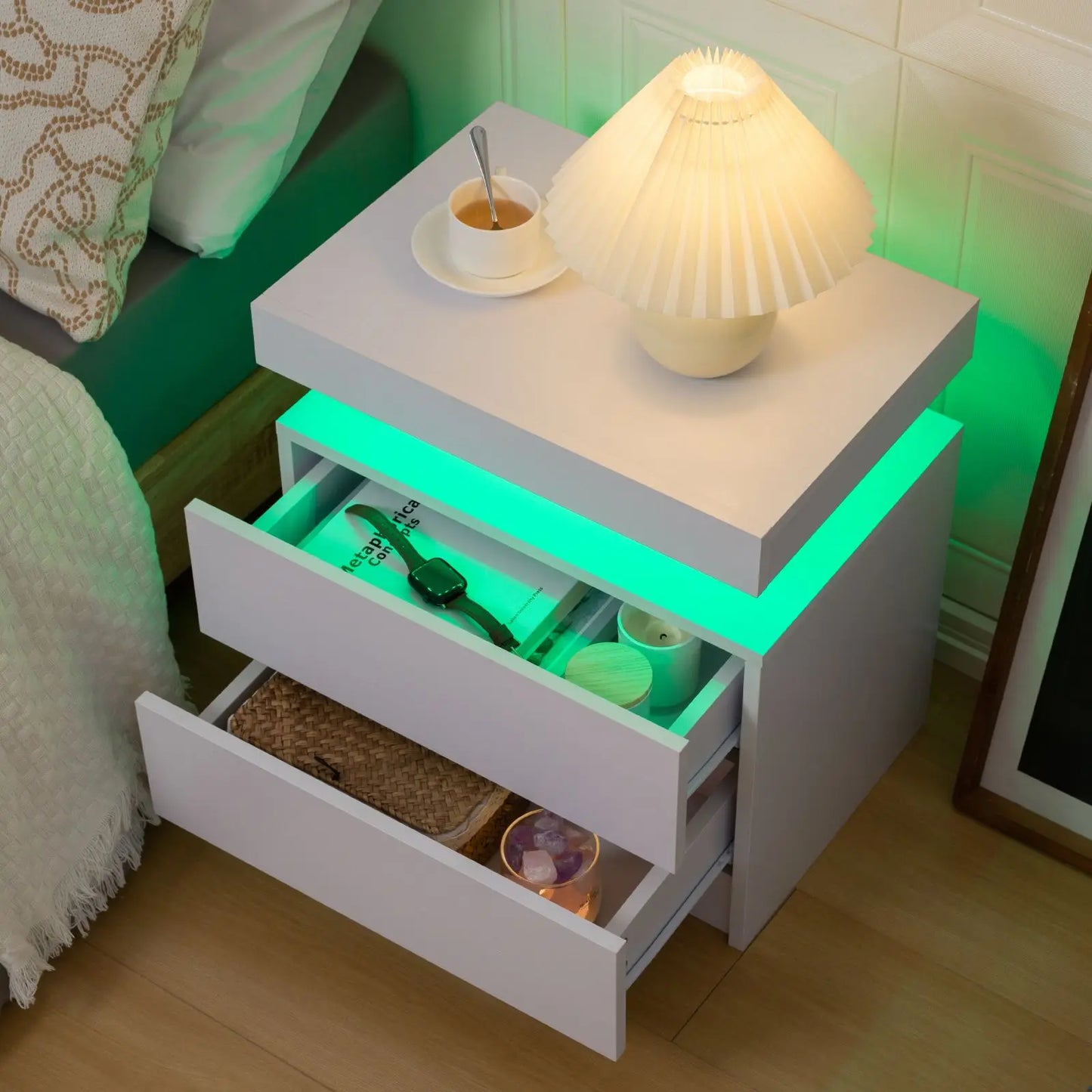 Cubehom LED Nightstands With Two Drawers And RGB Lighting