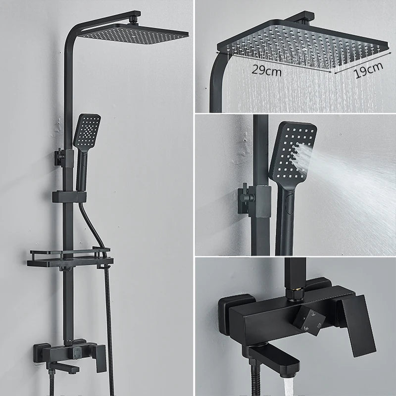 3/4-way Shower Faucet Rainfall Shower Hot Cold Water Mixer Bidet Faucet Commodity Shelf For Bathroom Shower Mixer Chrome Black