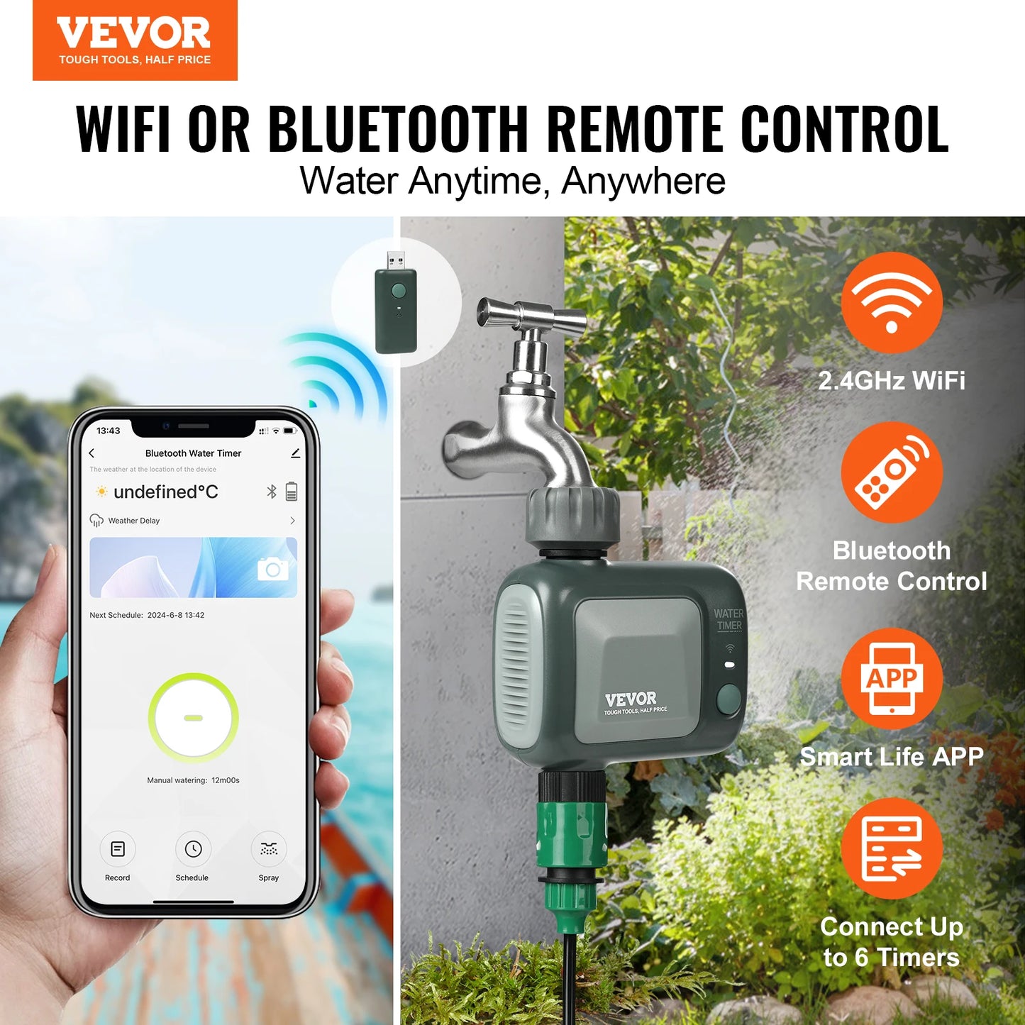 SucceBuy WiFi Sprinkler Timer Single/ Two Outlet Smart Hose Faucet Water Timer APP Control/ Voice Control IPX6 for Yard Watering