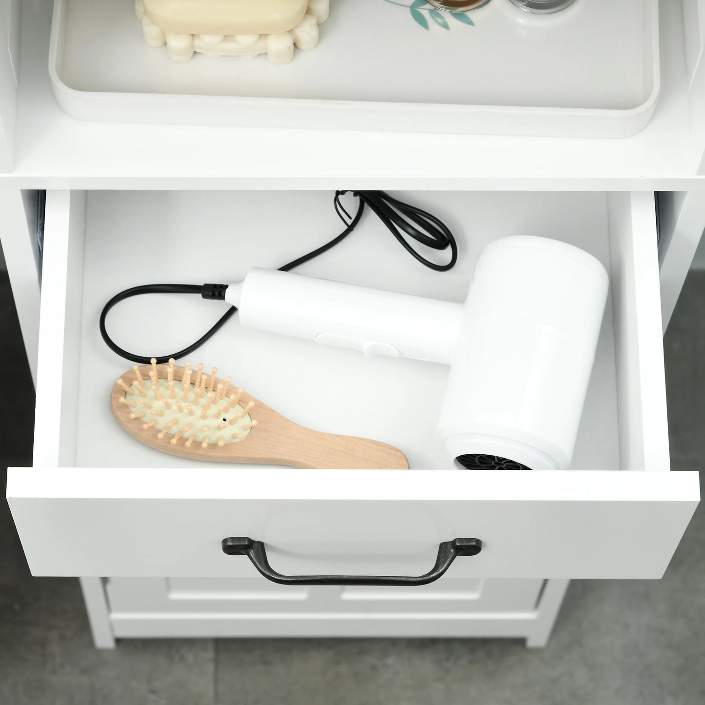 Kleankin Slim Bathroom Storage Cabinet Linen Tower With Open Shelf