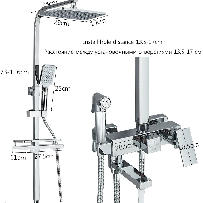 3/4-way Shower Faucet Rainfall Shower Hot Cold Water Mixer Bidet Faucet Commodity Shelf For Bathroom Shower Mixer Chrome Black