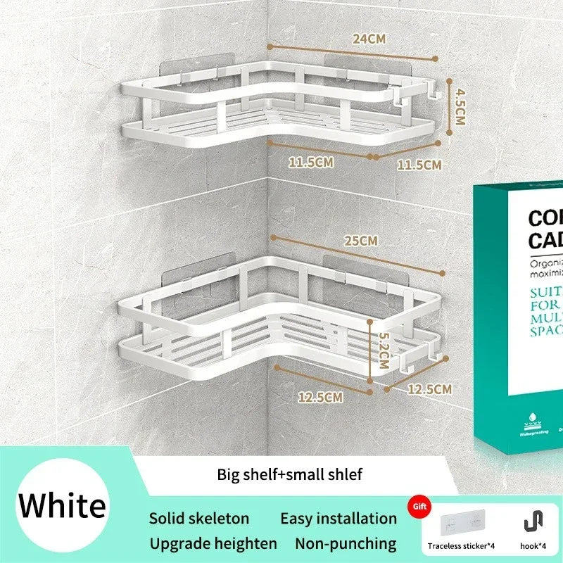 6PCS Double-layer Stainless Steel Corner Shelf-No Drilling Wall Mounted Organizer for Bathroom,Kitchen Corner & Bathroom Storage