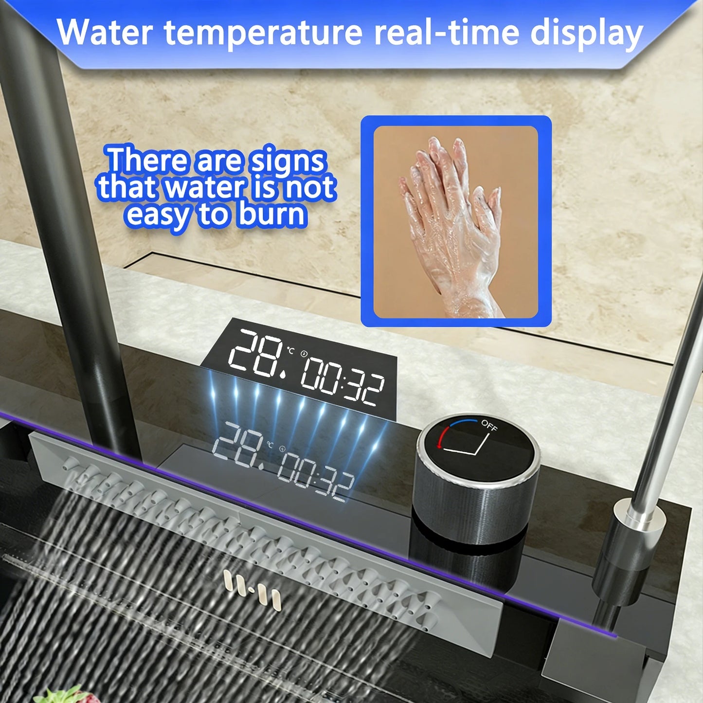 Multifunctional Kitchen Sink Stainless Steel Waterfall Diswashing Sinks Digital Display Large Single Slot with Trash can