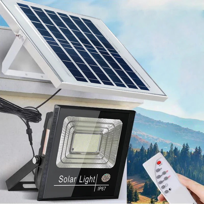 Outdoor Solar Flood Light Patio Light Garage Light with Remote Control Indicator Light IP67 For Outdoor Patio Garden Billboards
