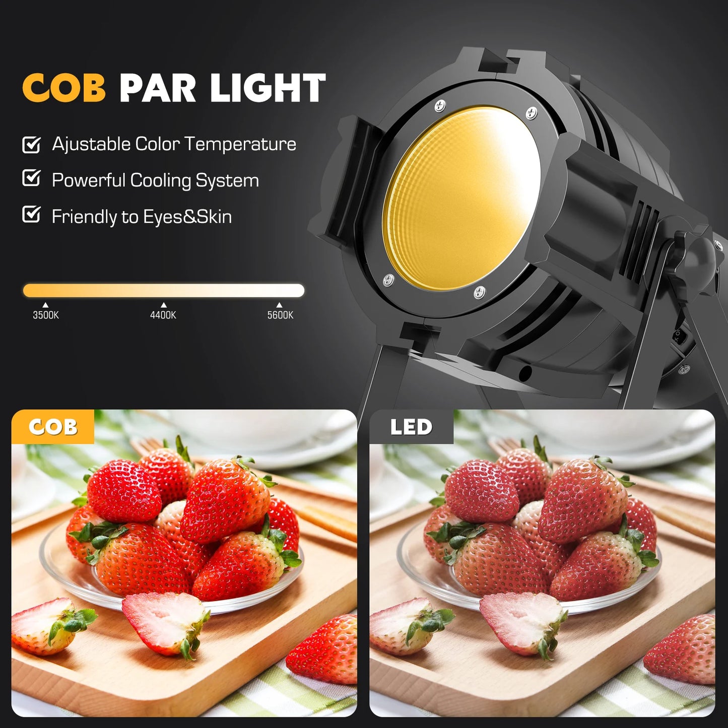 U'King 2PCS 80W Direct Broadcast Par Light Normal White+Warm White COB Wedding Performance Film Live Fill Light Stage Light