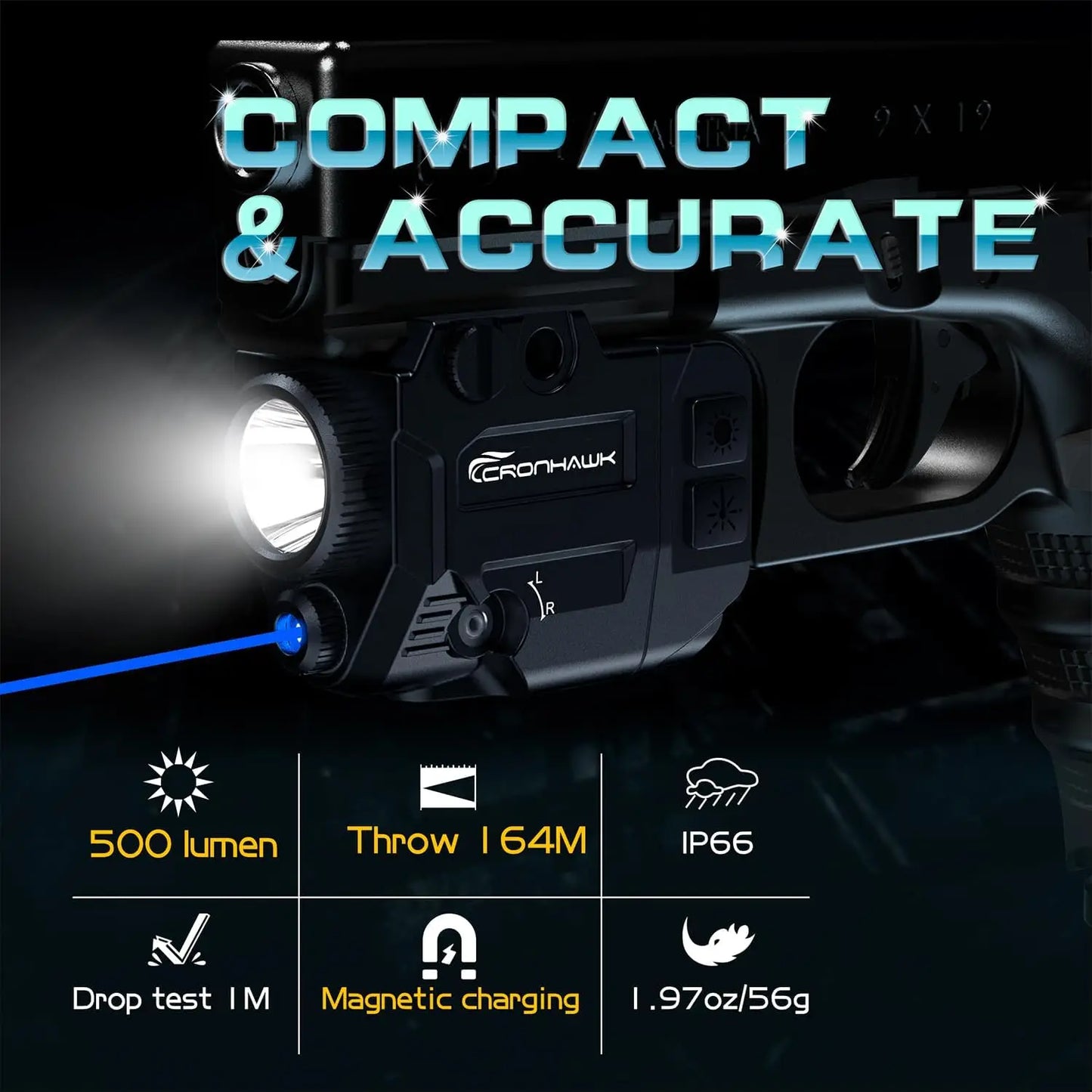 Blue Laser Sight Compatible with Picatinny Rail fit Pistol Glock Full Size Rechargeable Handgun Blue Laser Beam Magnetic Chargin