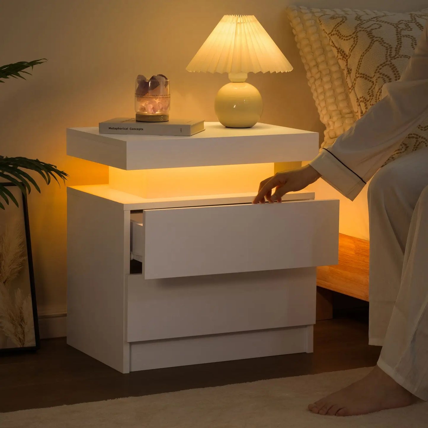 Cubehom LED Nightstands With Two Drawers And RGB Lighting