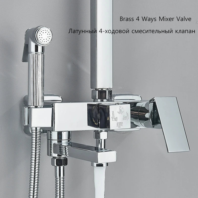 3/4-way Shower Faucet Rainfall Shower Hot Cold Water Mixer Bidet Faucet Commodity Shelf For Bathroom Shower Mixer Chrome Black