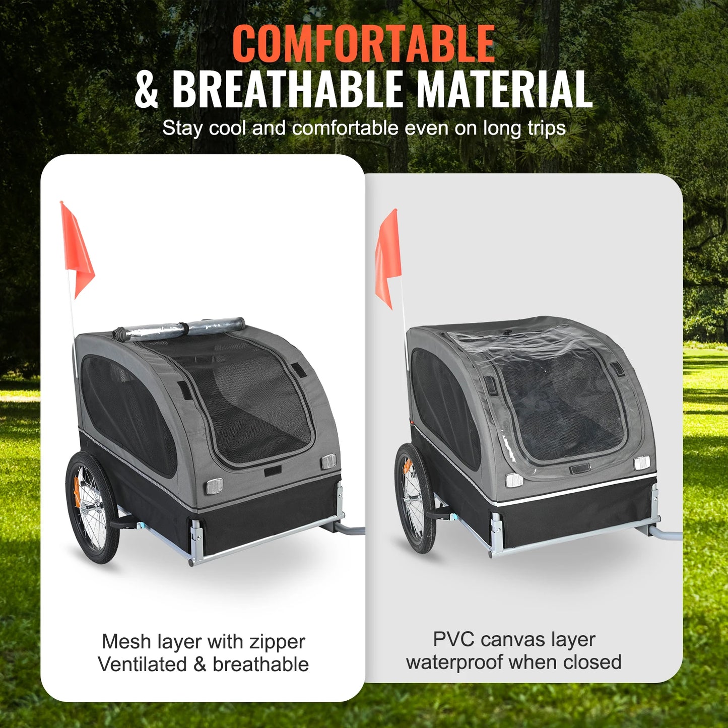 SucceBuy 88lbs Dog Bike Trailer Pet Cart Bicycle Carrier with Wheels Coupler Reflectors Flag Collapsible to Store for Dogs