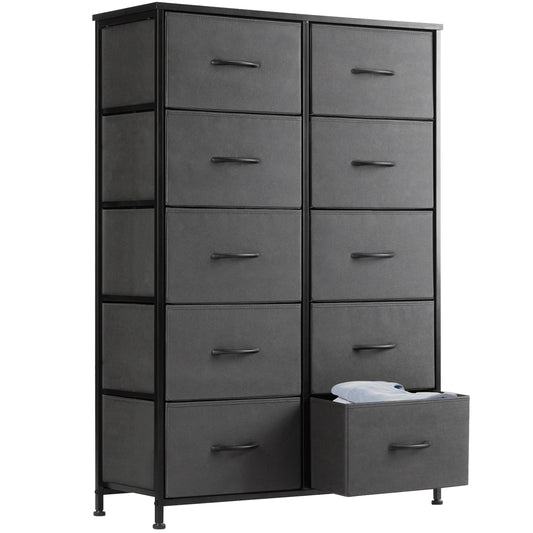 JHK Bedside Table With Fabric Drawers And Steel Frame