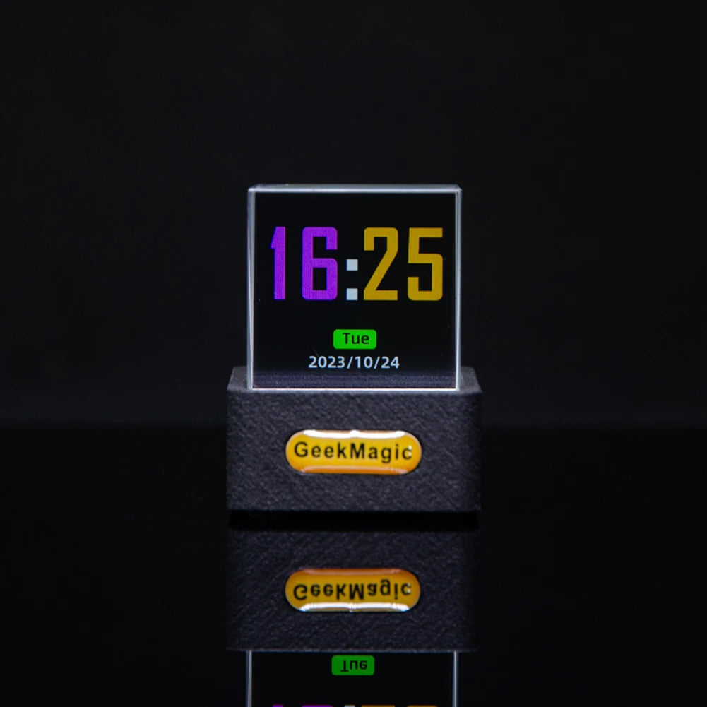 Crystal Cube Photo Display Holographic Desktop Smart Weather Station & Digital Clock with GIF Animations Album for Desktop Decor