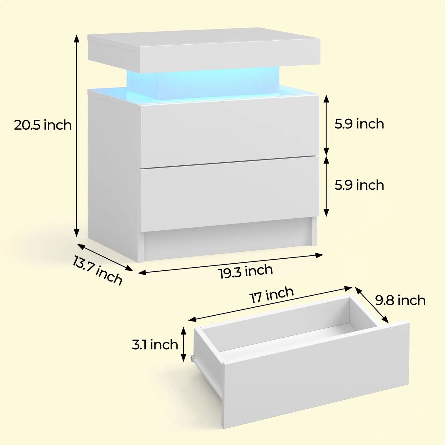 Cubehom LED Nightstands With Two Drawers And RGB Lighting