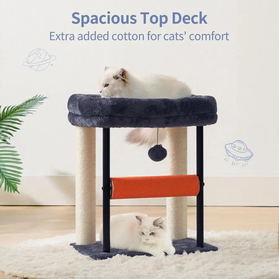 Cat Tree, Cat Scratching Posts with Bed, Sturdy Tower with Fully SisalWrapped Columns and Plush Toy Ball for Indoor Kittens, 18.
