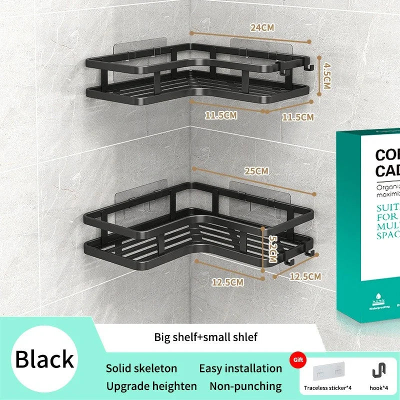 6PCS Double-layer Stainless Steel Corner Shelf-No Drilling Wall Mounted Organizer for Bathroom,Kitchen Corner & Bathroom Storage