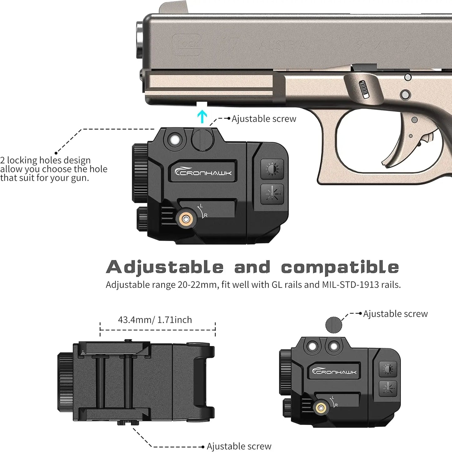 Blue Laser Sight Compatible with Picatinny Rail fit Pistol Glock Full Size Rechargeable Handgun Blue Laser Beam Magnetic Chargin