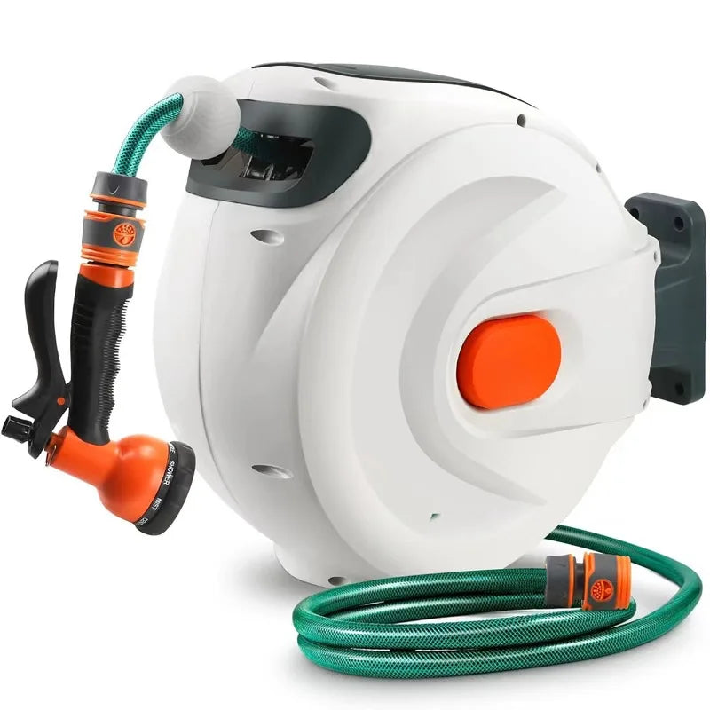 Retractable Garden Wall Mounted Heavy Duty Hose Reel 1/2" x 100 ft  with PRO Metal Bracket Auto Rewind System 180° Swivel