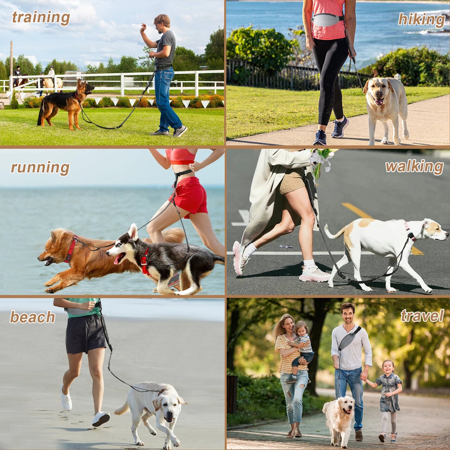 Crossbody Hand Free Dog Leash with Pouch, Reflective Waist Pouch, Adjustable Shoulder Dog Leash 3.6-6.5ft with Detachable Car Sa