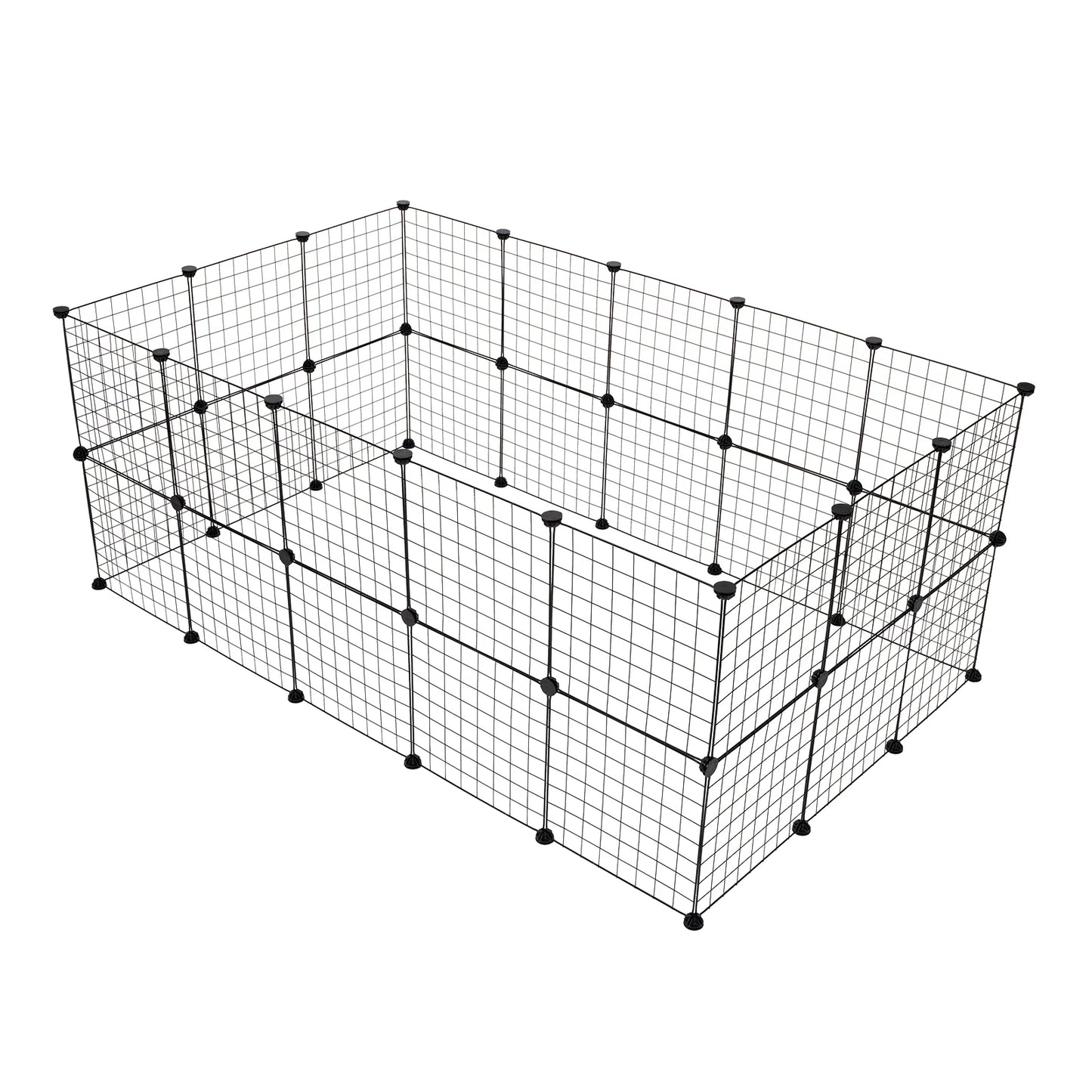 Pet Playpen: 24pcs (8pcs Free) Portable Metal Wire Fence for Guinea Pigs, Rabbits - Indoor Small Animal Cage/Tent (Black)