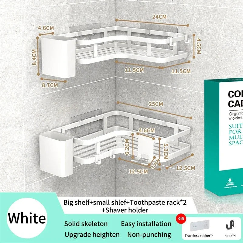 6PCS Double-layer Stainless Steel Corner Shelf-No Drilling Wall Mounted Organizer for Bathroom,Kitchen Corner & Bathroom Storage